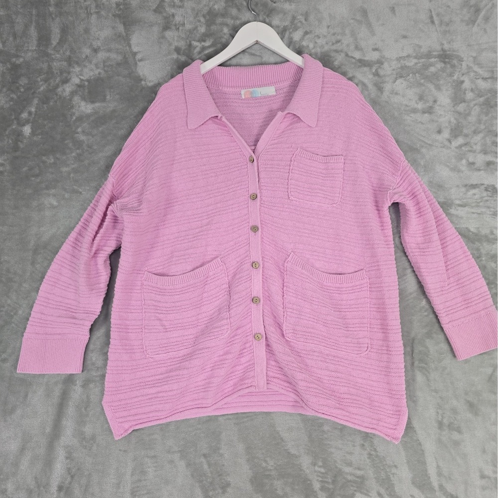 Free People Beach Day Dreaming Button-Up Cardigan Womens Large Purple Slouchy